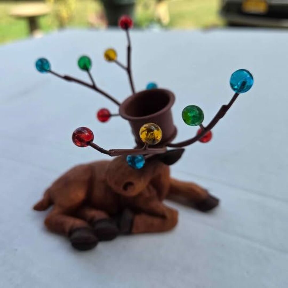 Deer with bulb antlers candle holder
